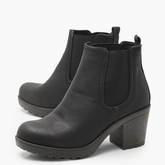Krush Black Chunky Cleated Chelsea Boots - Picture 1 of 9